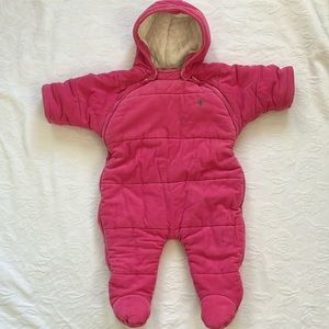Ralph Lauren Cotton Corduroy Pink Baby Bunting with cotton lining.